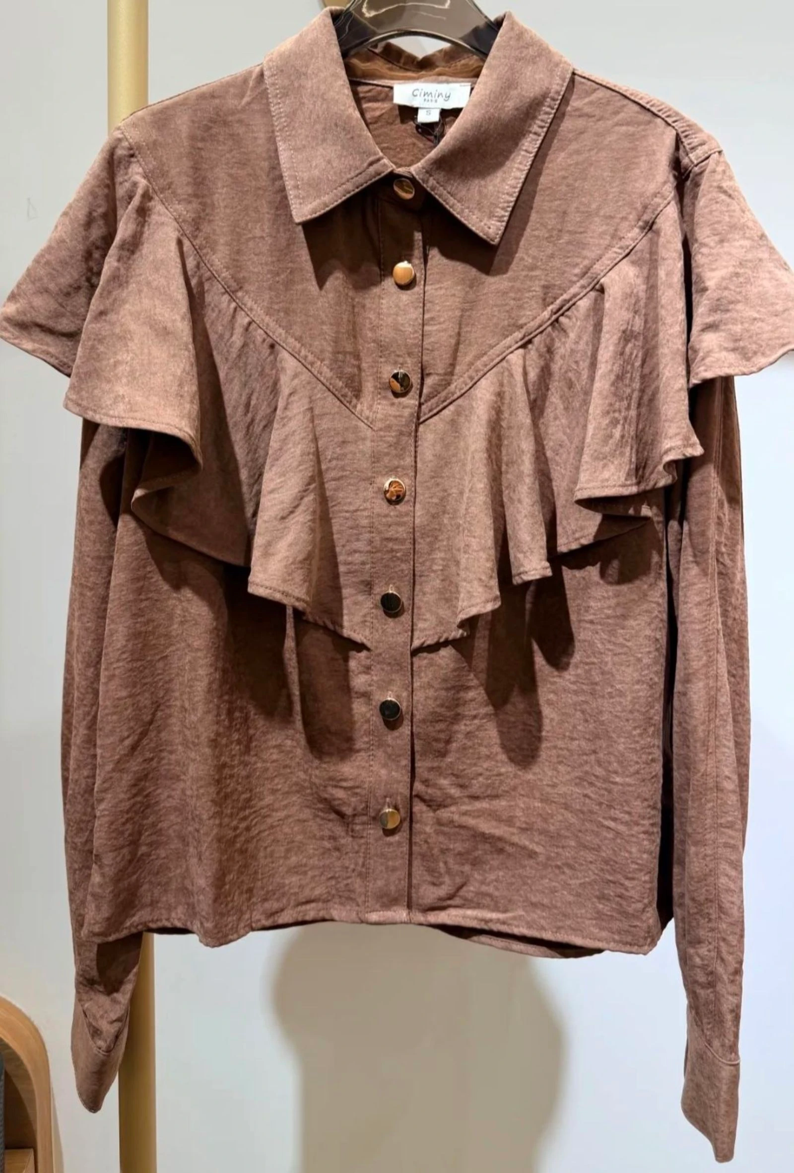Blouse volant marron s
